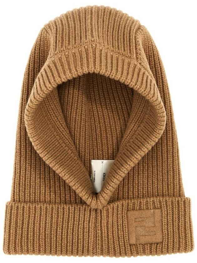 Luxury Fendi FF Logo Wool Balaclava Beige