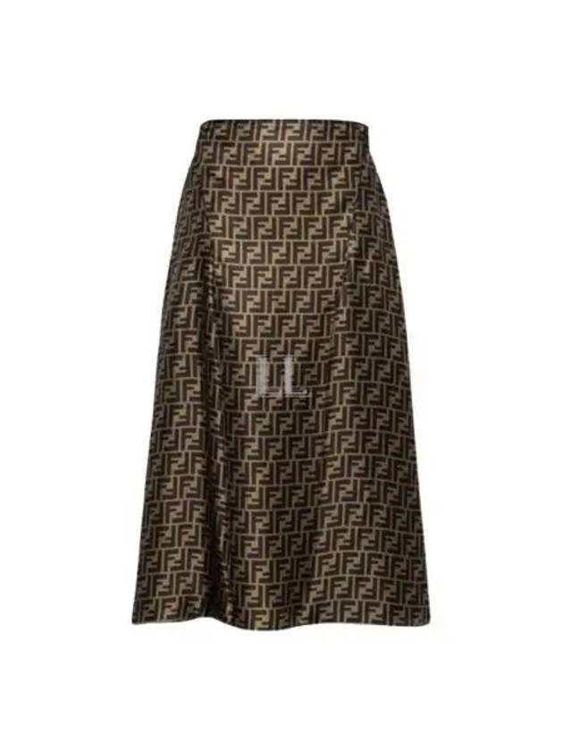 Luxury Fendi FF Motif Silk Twill A-line Skirt Brown