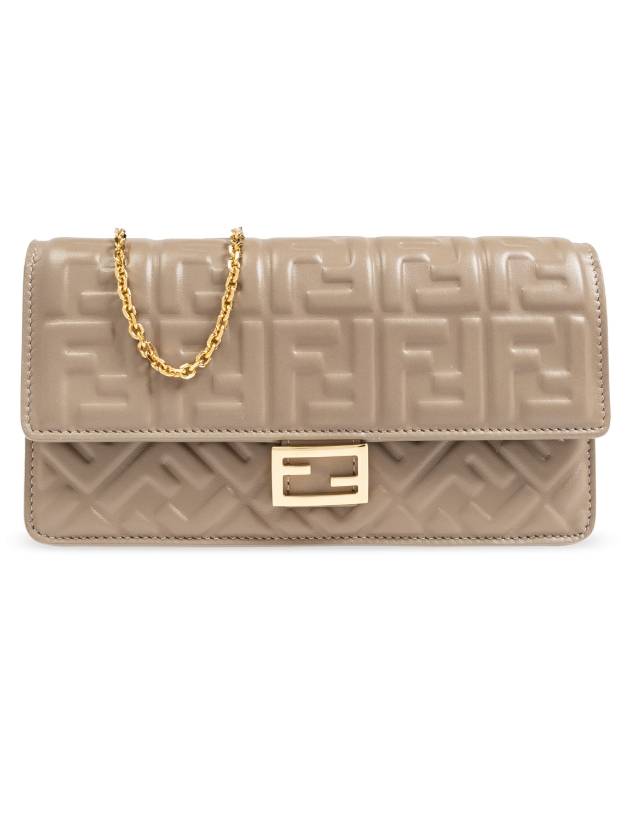 Luxury Fendi FF Baguette Nappa Leather Long Wallet Grey
