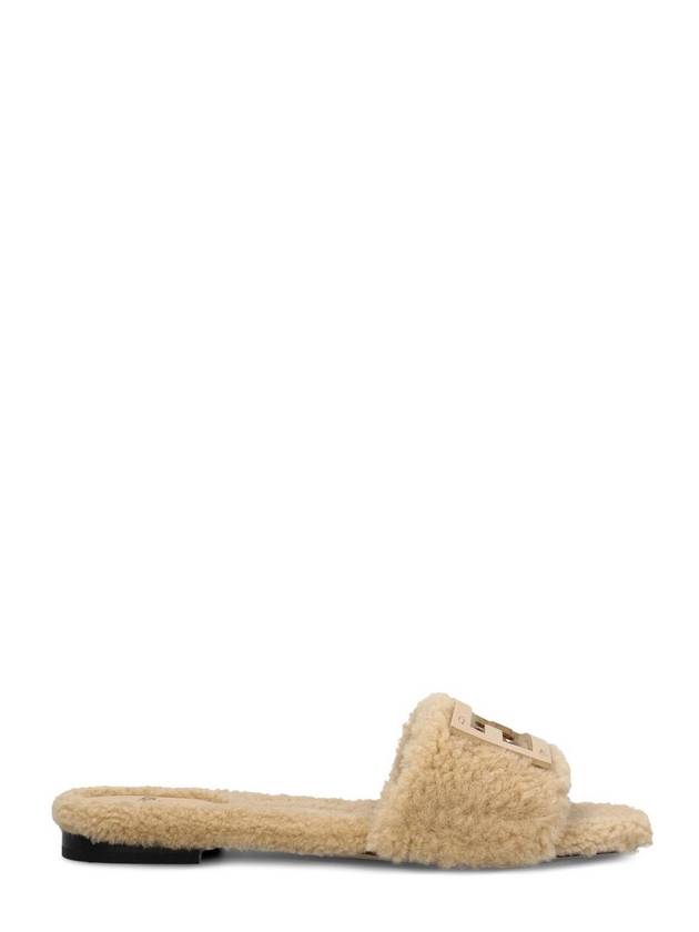 Luxury Fendi Baguette Leather Slide Slippers Ivory