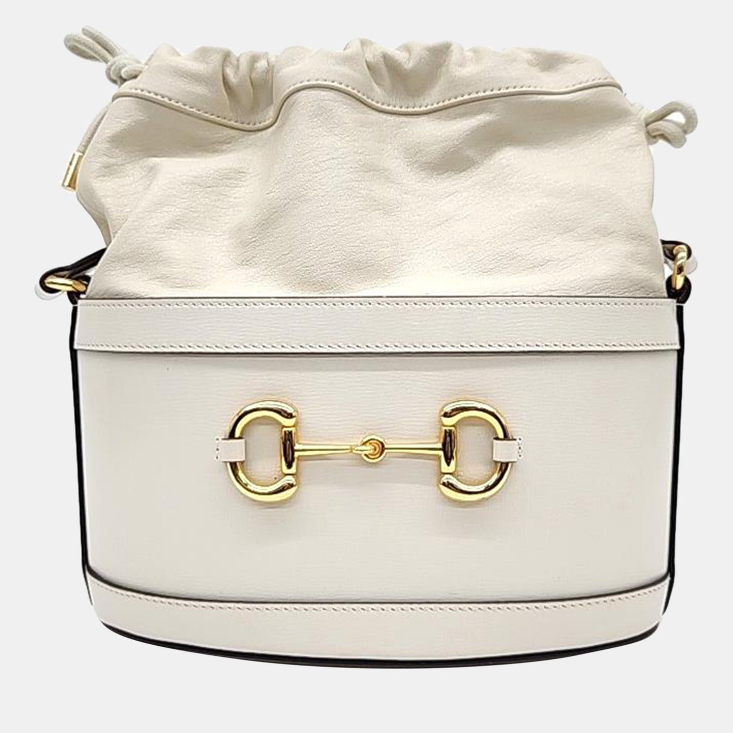Luxury Gucci Trending 2025 White Leather 1955 Horsebit Drawstring Bucket Bag