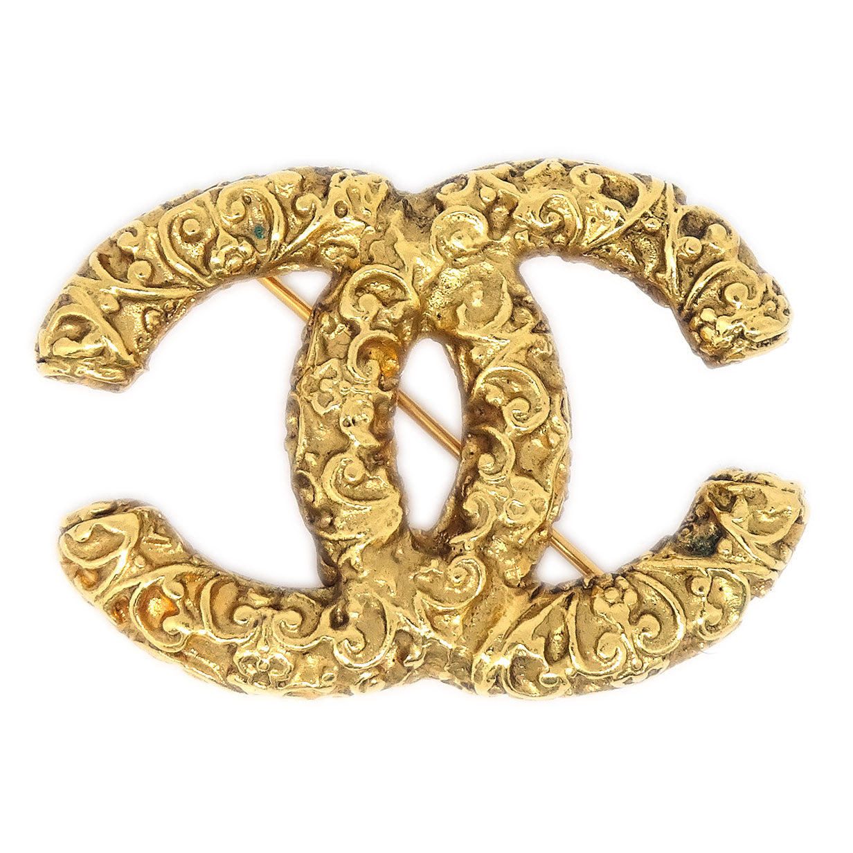 Luxury Chanel 1993 CC Brooch Pin Gold Small