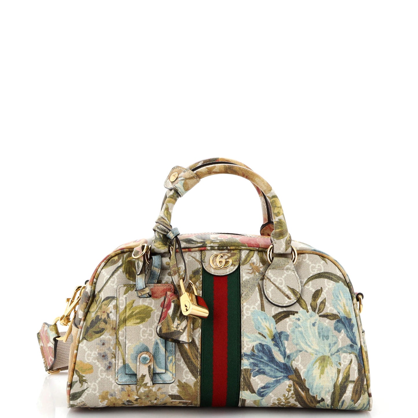 Luxury Gucci Trending 2025 Ophidia Convertible Boston Top Handle Bag Water Flora GG Coated Canvas Medium