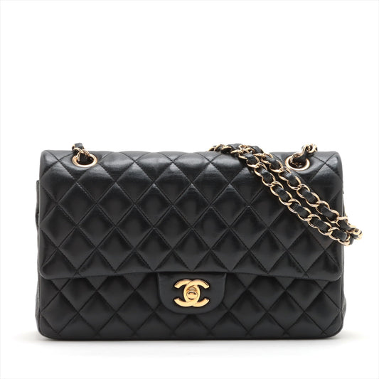 Chanel Matrasse 25  Double Flap Double Chain Bag Black G  18th A01112