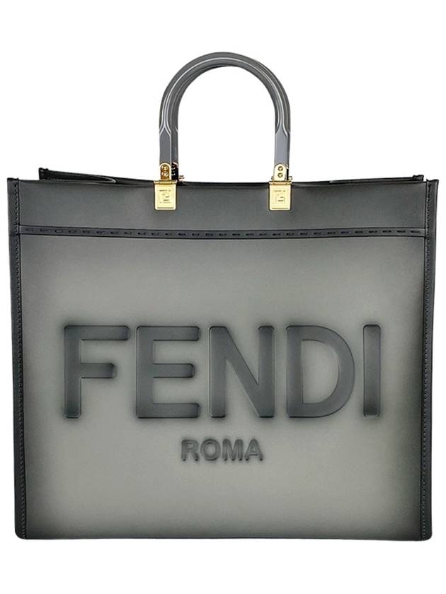 Luxury Fendi Logo Sunshine Large Leather Shopper Tote Bag Grey