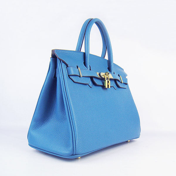 Luxury Hermes Birkin 30cm Togo Leather Handbags Blue Golden