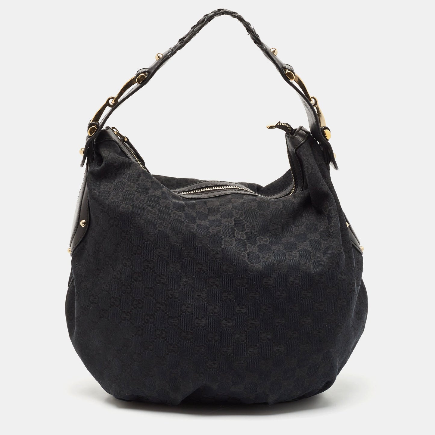 Gucci Black Gg Canvas And Leather Gg Marmont Medium Pelham Hobo