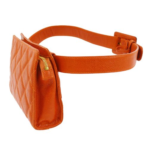 Luxury Chanel 1996-1997 Orange Caviar Quilted Belt Bag #75