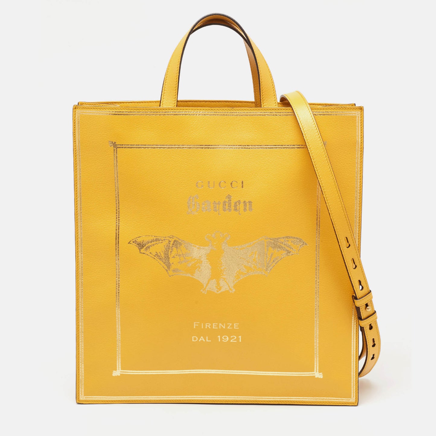 Luxury Gucci Trending 2025 Mustard Leather Garden Bat Vertical Shopping Tote
