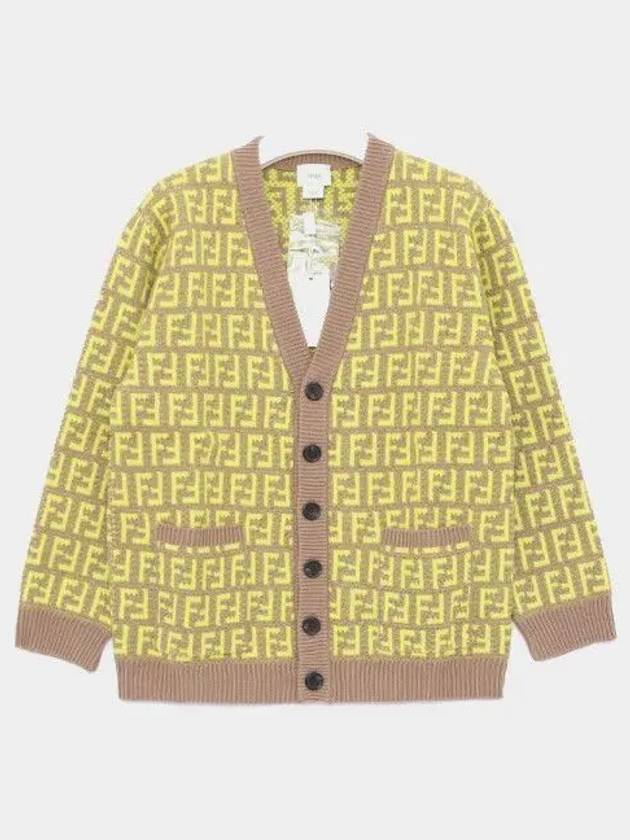 Luxury Fendi Kids FF Logo V-Neck Cardigan Yellow