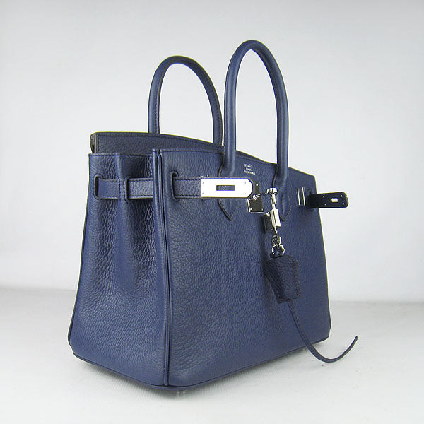 Luxury Hermes Birkin 30cm Togo Leather Handbags Dark Blue Silver
