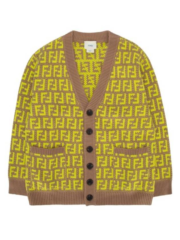 Luxury Fendi Kids FF Logo V-Neck Cardigan Yellow