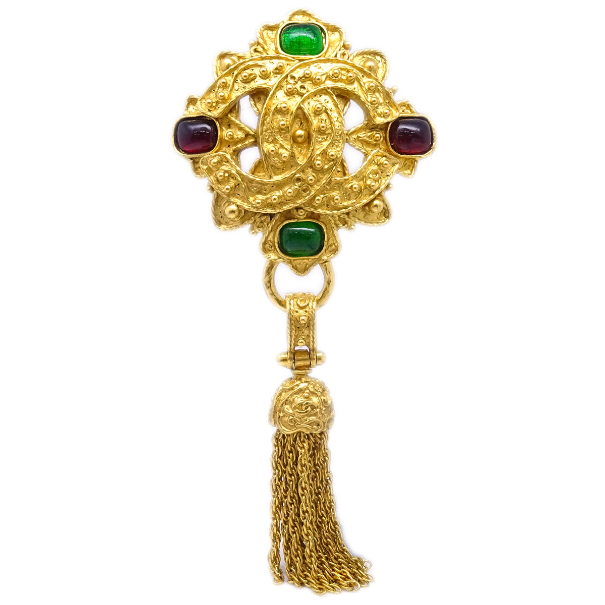 Chanel Gripoix Brooch Pin Gold Green 94A