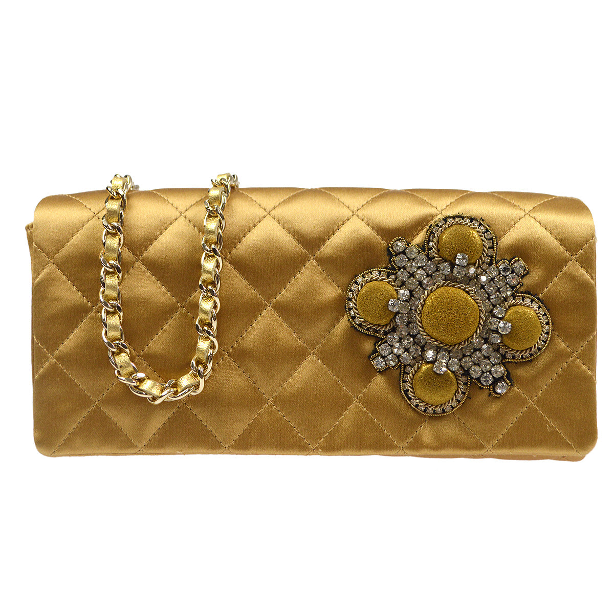 Luxury Chanel 2006-2008 Evening Bag Gold Satin
