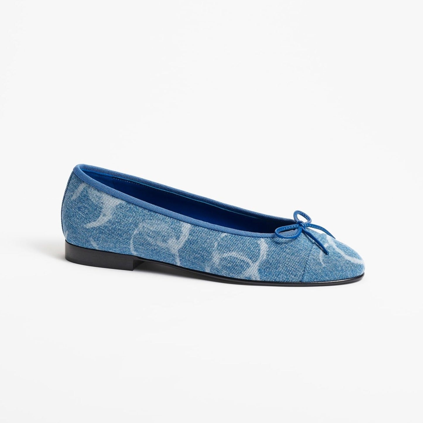 Luxury Chanel ballet flats light blue white denim