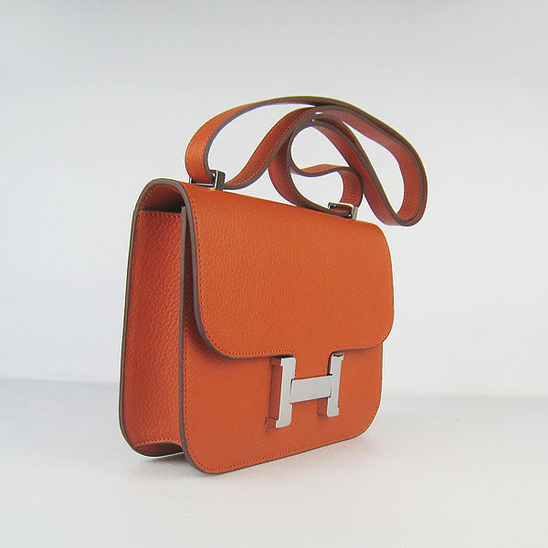 Luxury Hermes Constance Cowskin Leather Bag H017 orange silver