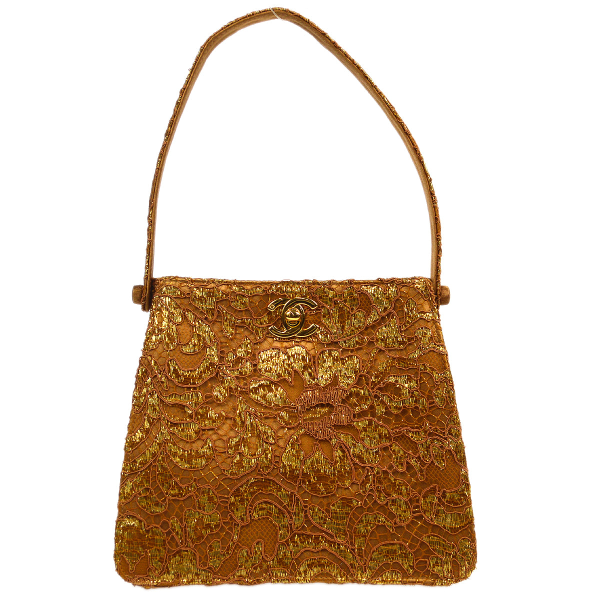 Luxury Chanel * 1997-1999 Double Sided Turnlock Handbag Satin Lace
