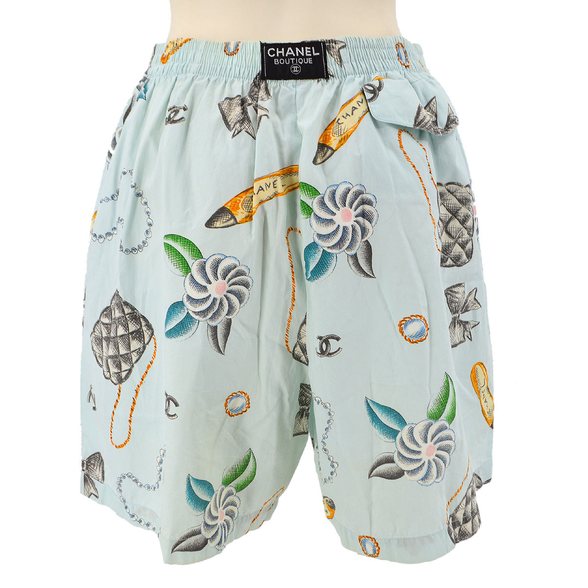 Luxury Chanel Spring 1994 Icon-print high-waist shorts