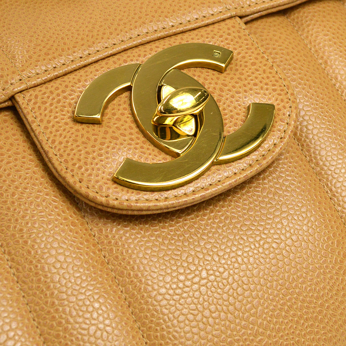 Luxury Chanel 1991-1994 Big CC Vertical Stitch Classic Flap Jumbo Beige Caviar