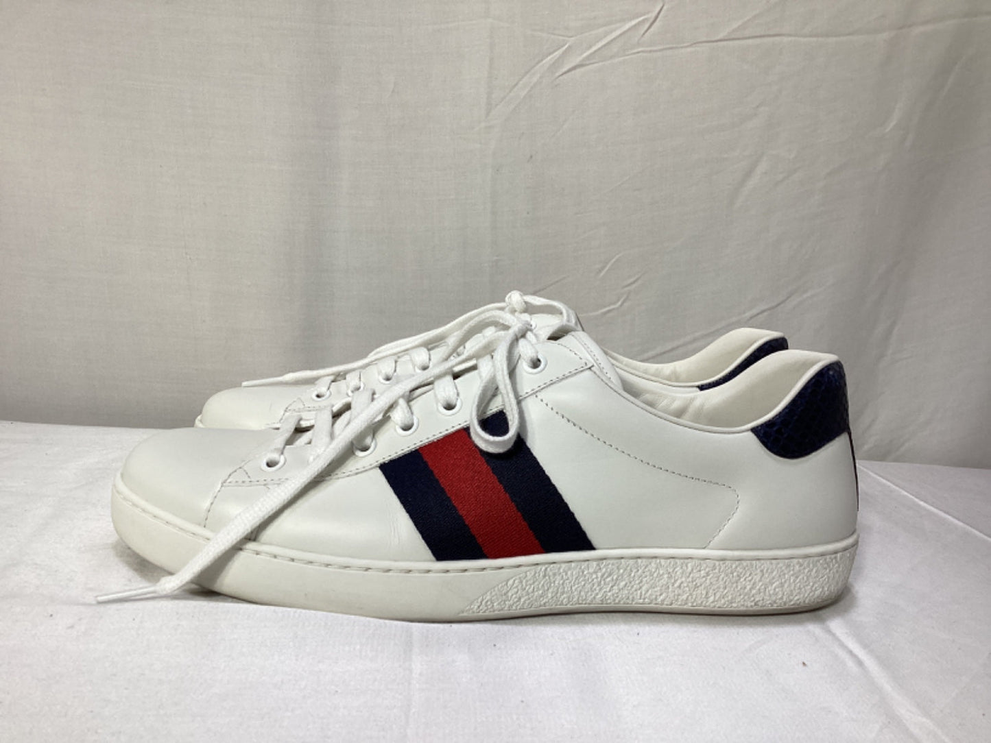 Gucci Ace Web Low-Top Sneakers in White Leather