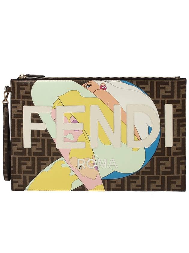 Luxury Fendi Hairdo Girl Graphic Logo Clutch Bag Brown