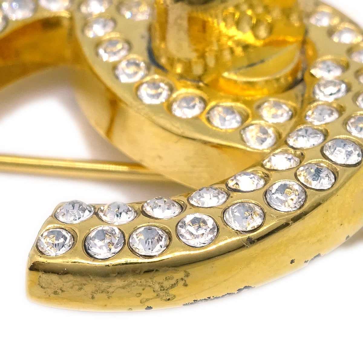 Chanel 1997 Crystal & Gold CC Turnlock Brooch Large