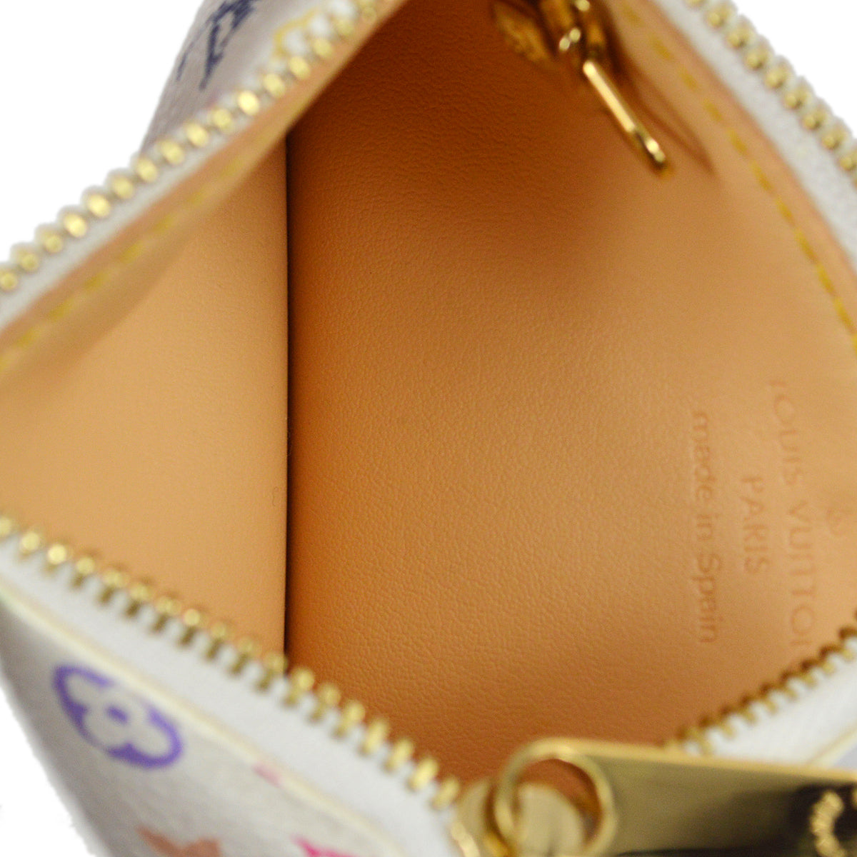 Louis Vuitton 2003 White Multicolor Pochette Cles Coin Case Wallet M92655