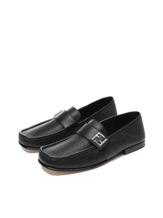 Luxury Fendi FF Square Leather Loafers Black
