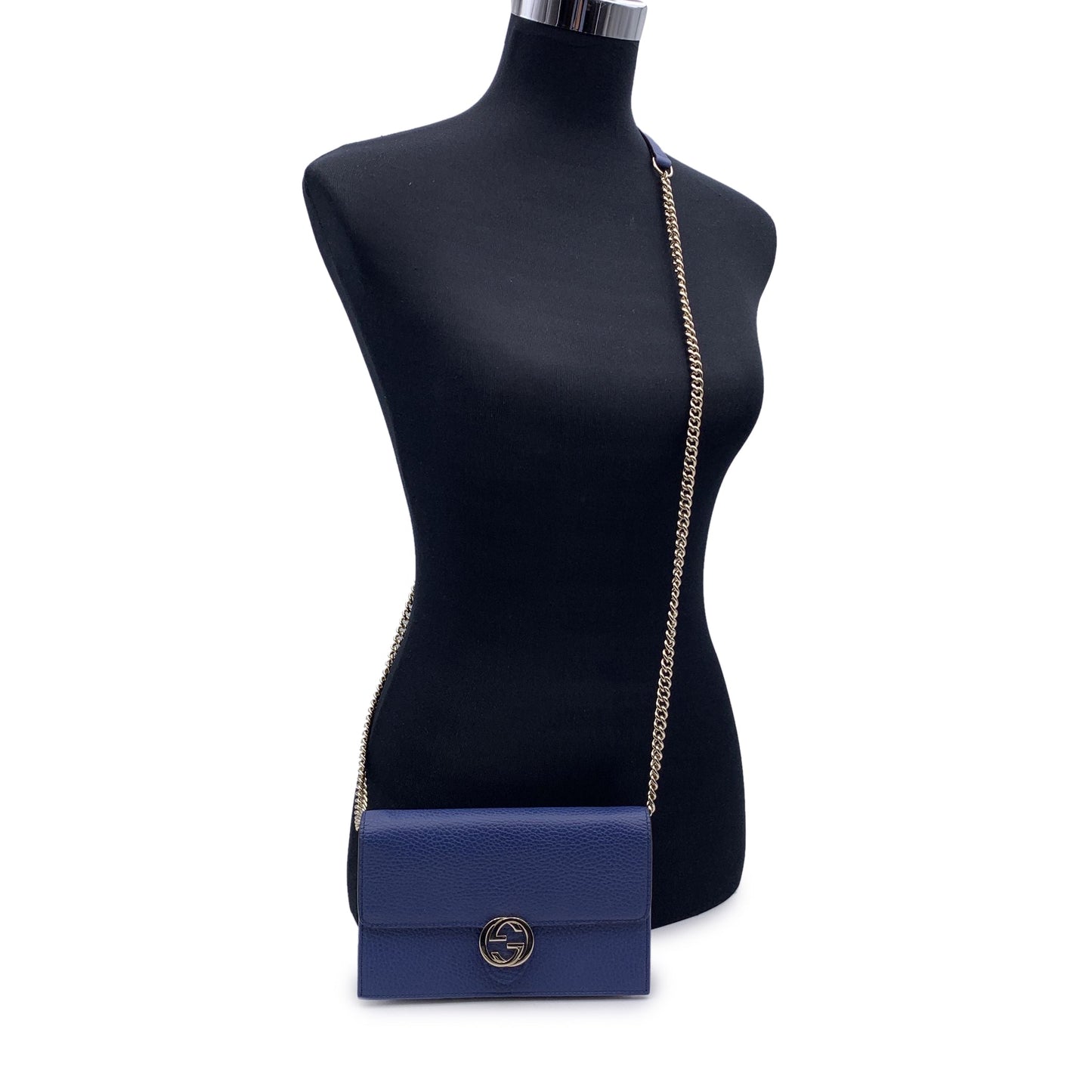 Luxury Gucci Trending 2025 Blue Leather Gg Woc Wallet On Chain Crossbody Bag