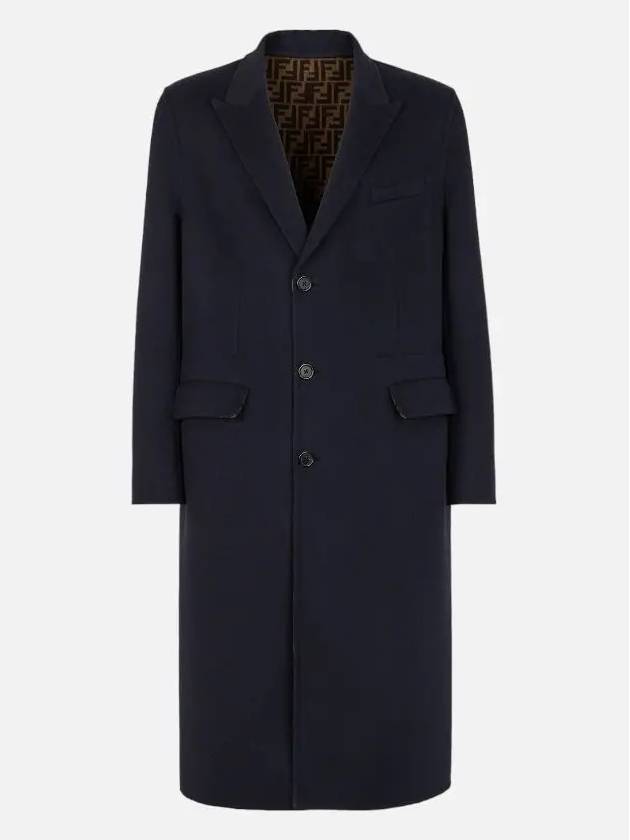 Luxury Fendi Men's FF Motifwool Single Coat Blue