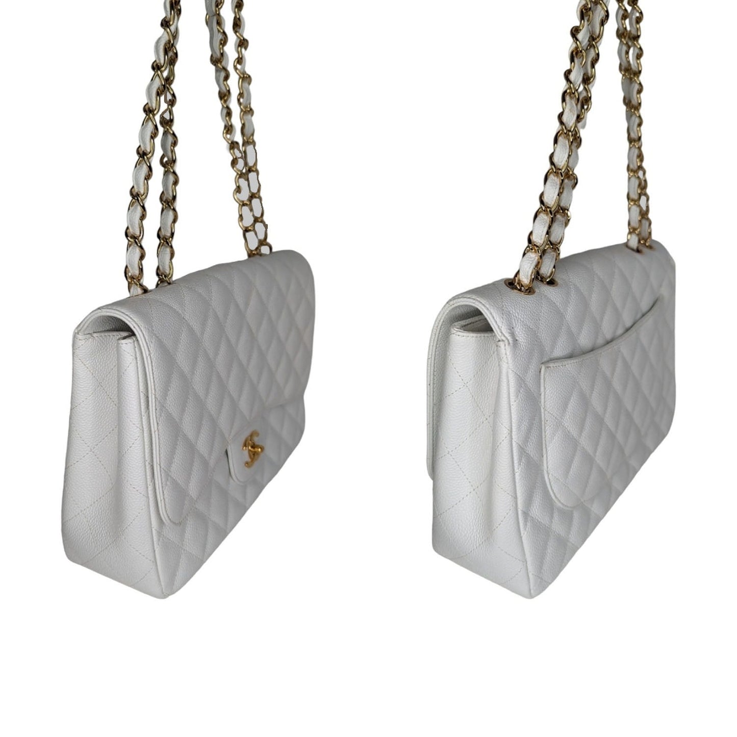 Luxury Chanel bag Vintage Classic Quilted Caviar Single White Jumbo Flap