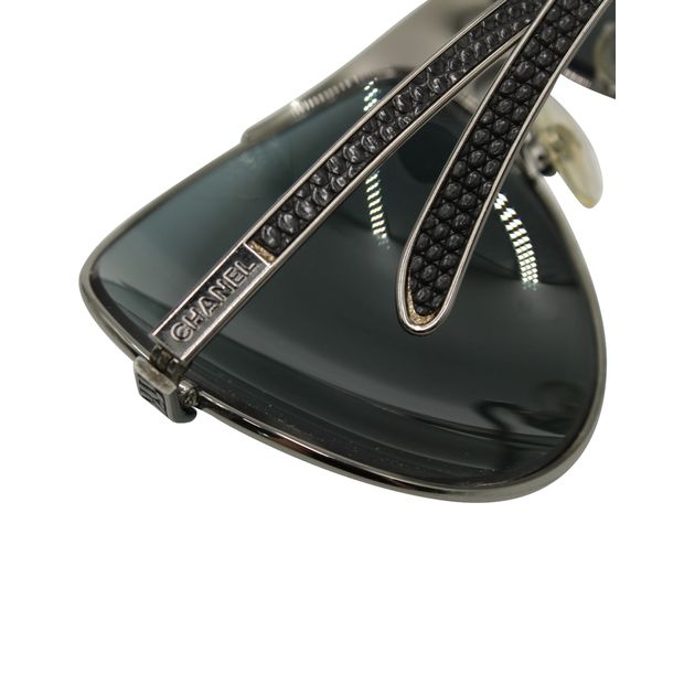 Luxury Chanel Dark Grey Textured Sunglasses