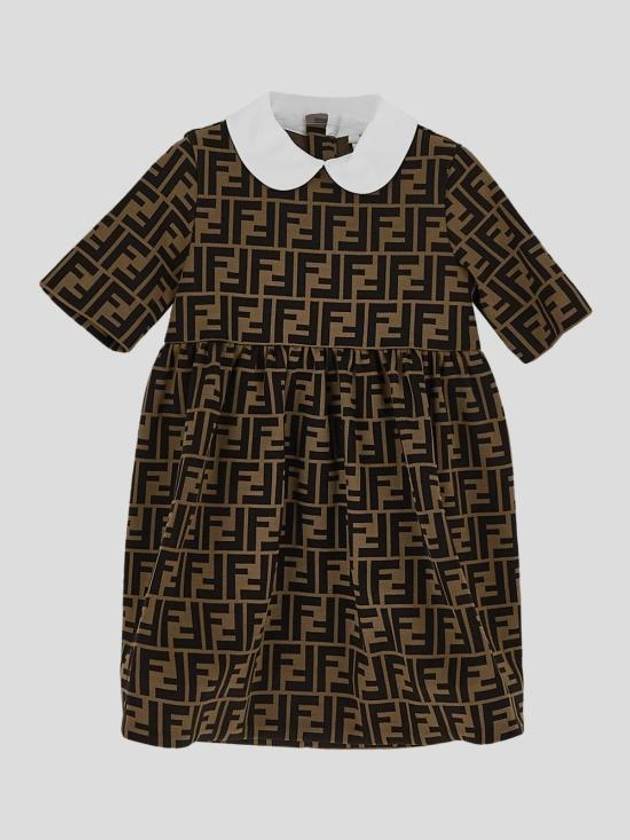 Luxury Fendi Kids Pullover Logo Dress Brown