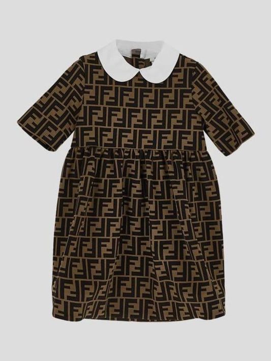 Luxury Fendi Kids Pullover Logo Dress Brown