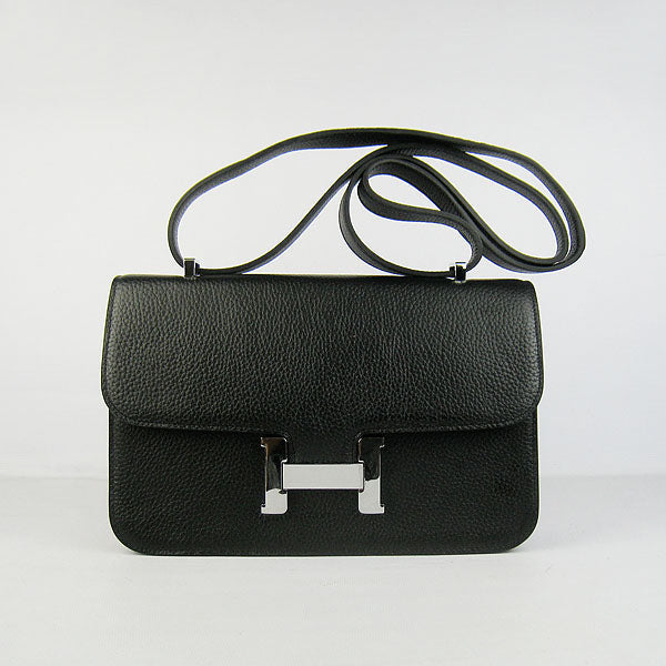 Luxury Hermes Calf Leather Message Bag H020 Black Silver