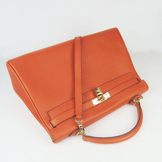 Luxury Hermes Kelly 35cm Togo Leather Handbag Orange/Golden