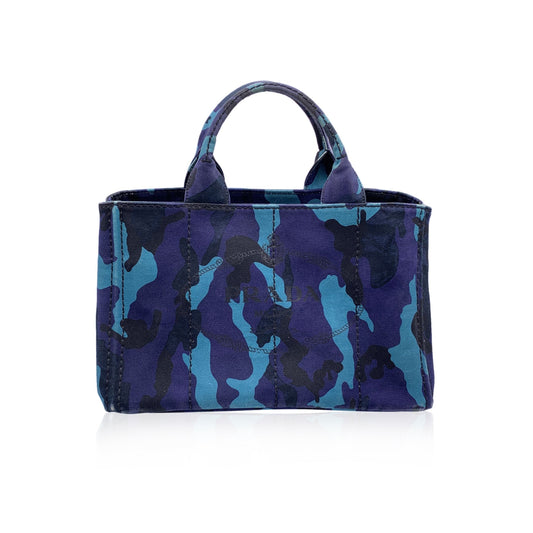 Luxury PradaBlue Camouflage Canvas Canapa Logo Tote Bag