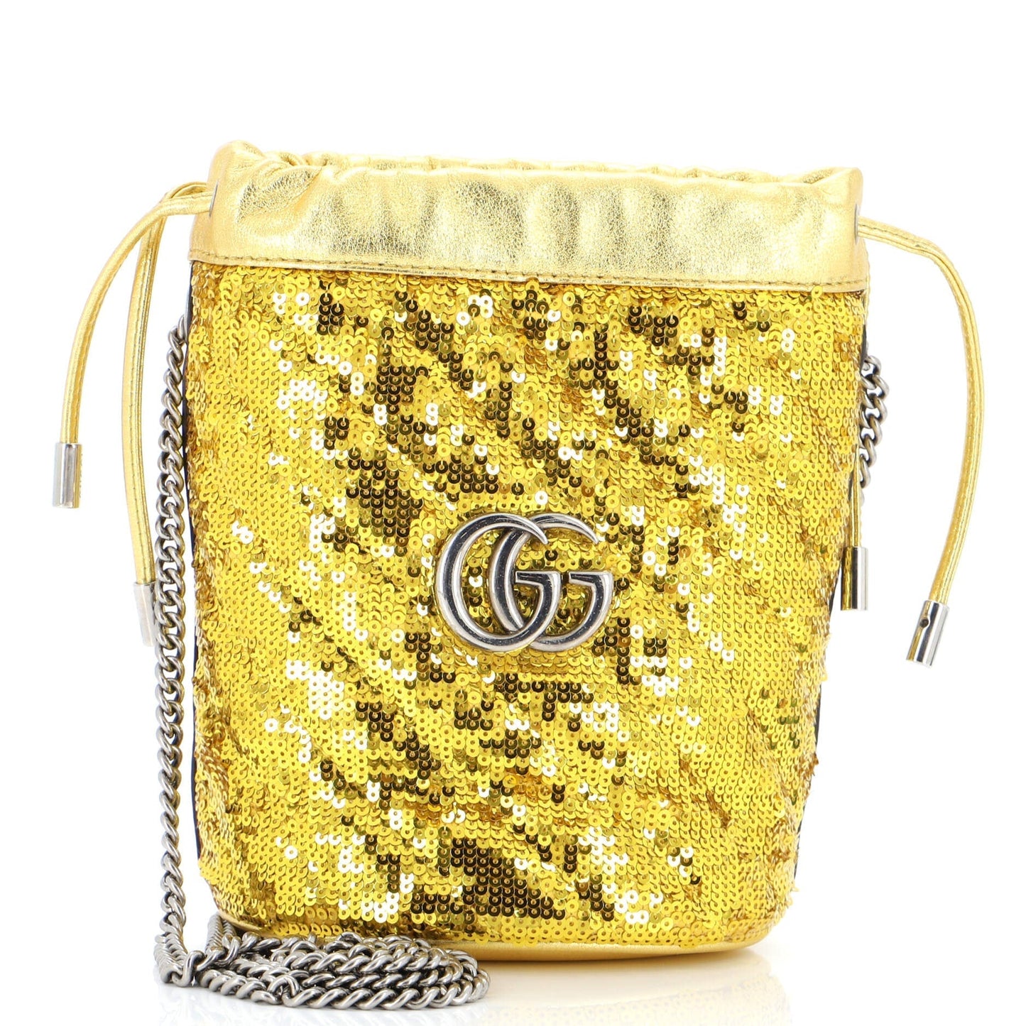 Luxury Gucci Trending 2025 GG Marmont Bucket Bag Diagonal Quilted Sequins Mini