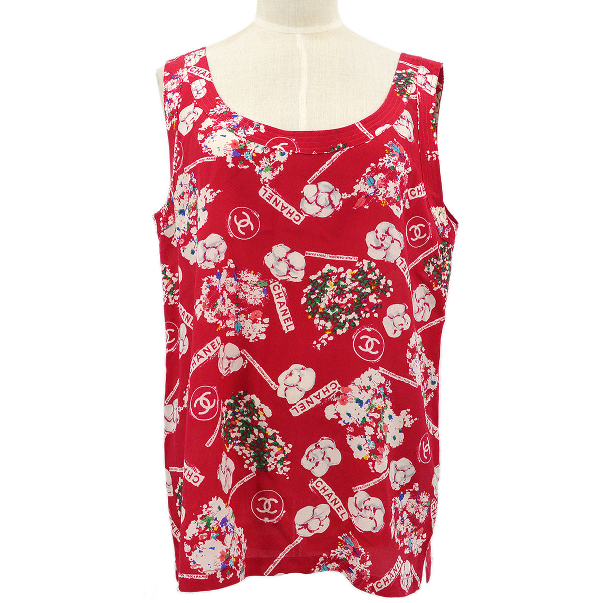 Luxury Chanel Spring 1986 camellia print silk tank top #44