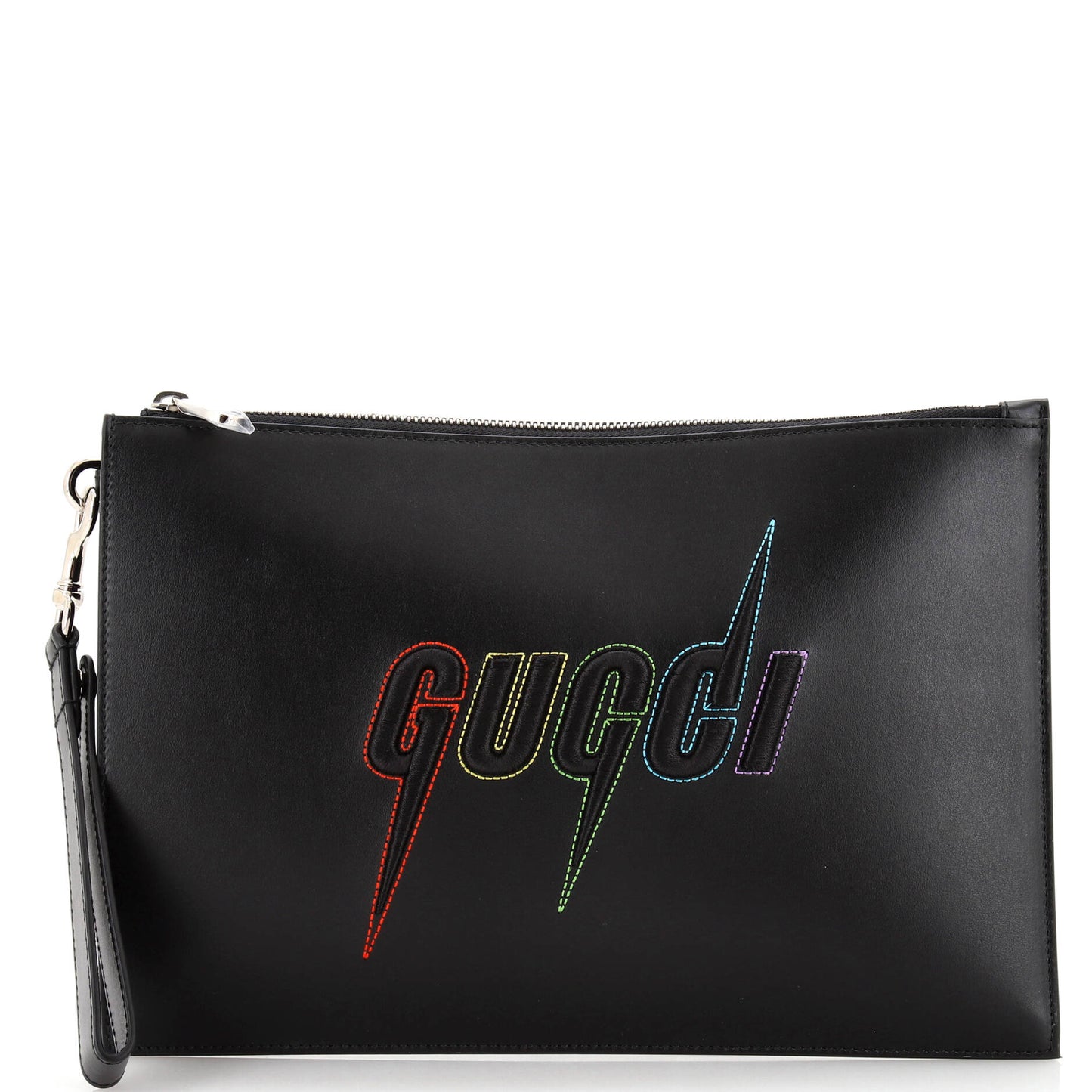 Luxury Gucci Trending 2025 Blade Logo Wristlet Pouch Embroidered Leather