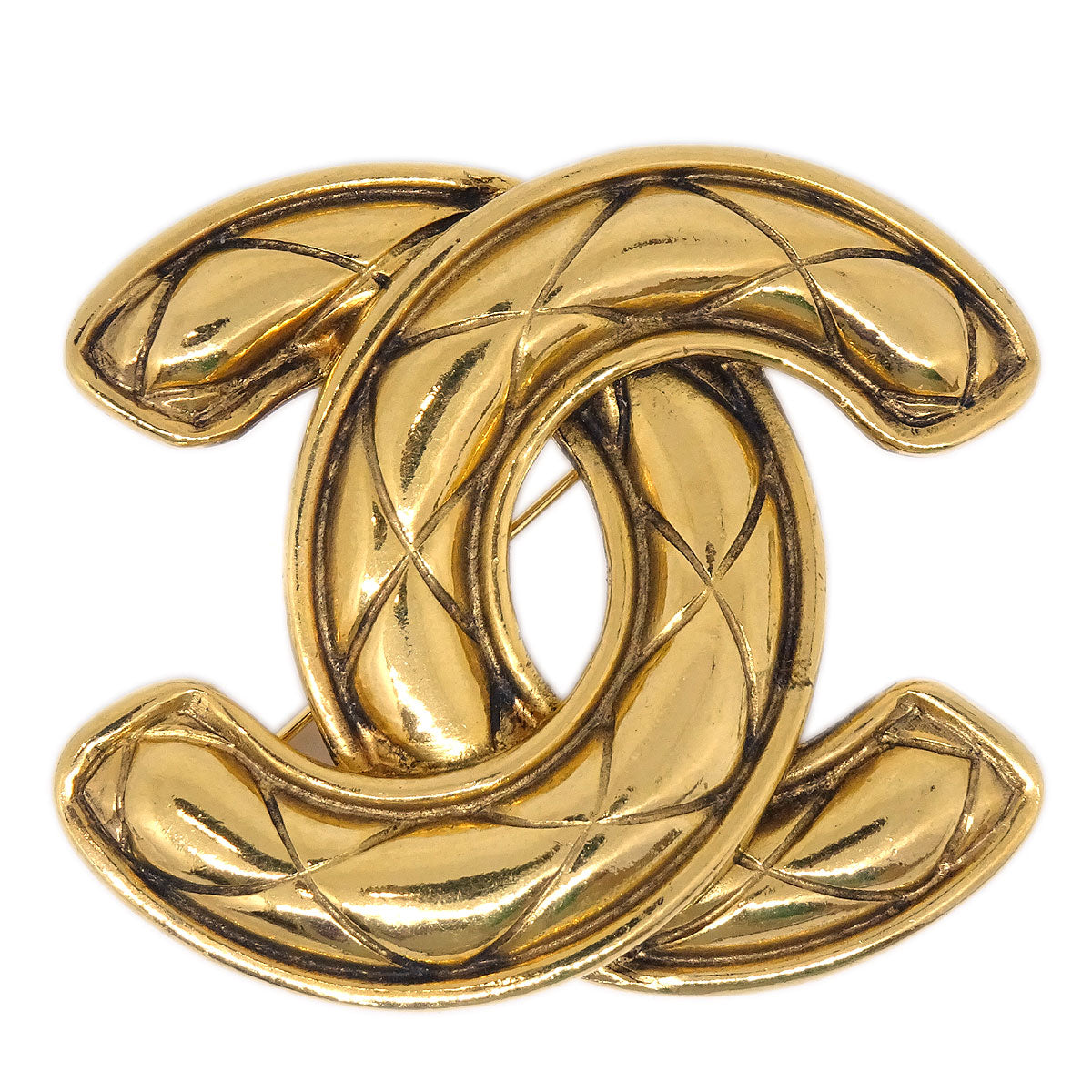 Luxury Chanel Quilted CC Brooch Pin Gold 1152