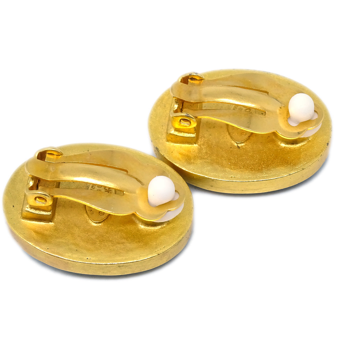 Luxury Chanel Stone Oval Earrings Clip-On Green 95A