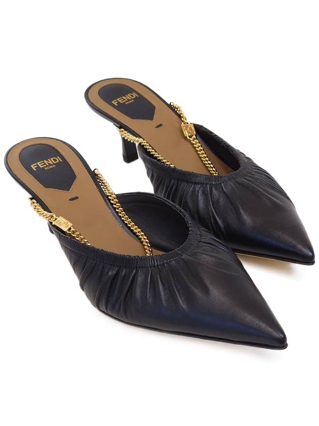 Luxury Fendi Colibri Lite Chain Ankle Strap Mule Heel Black