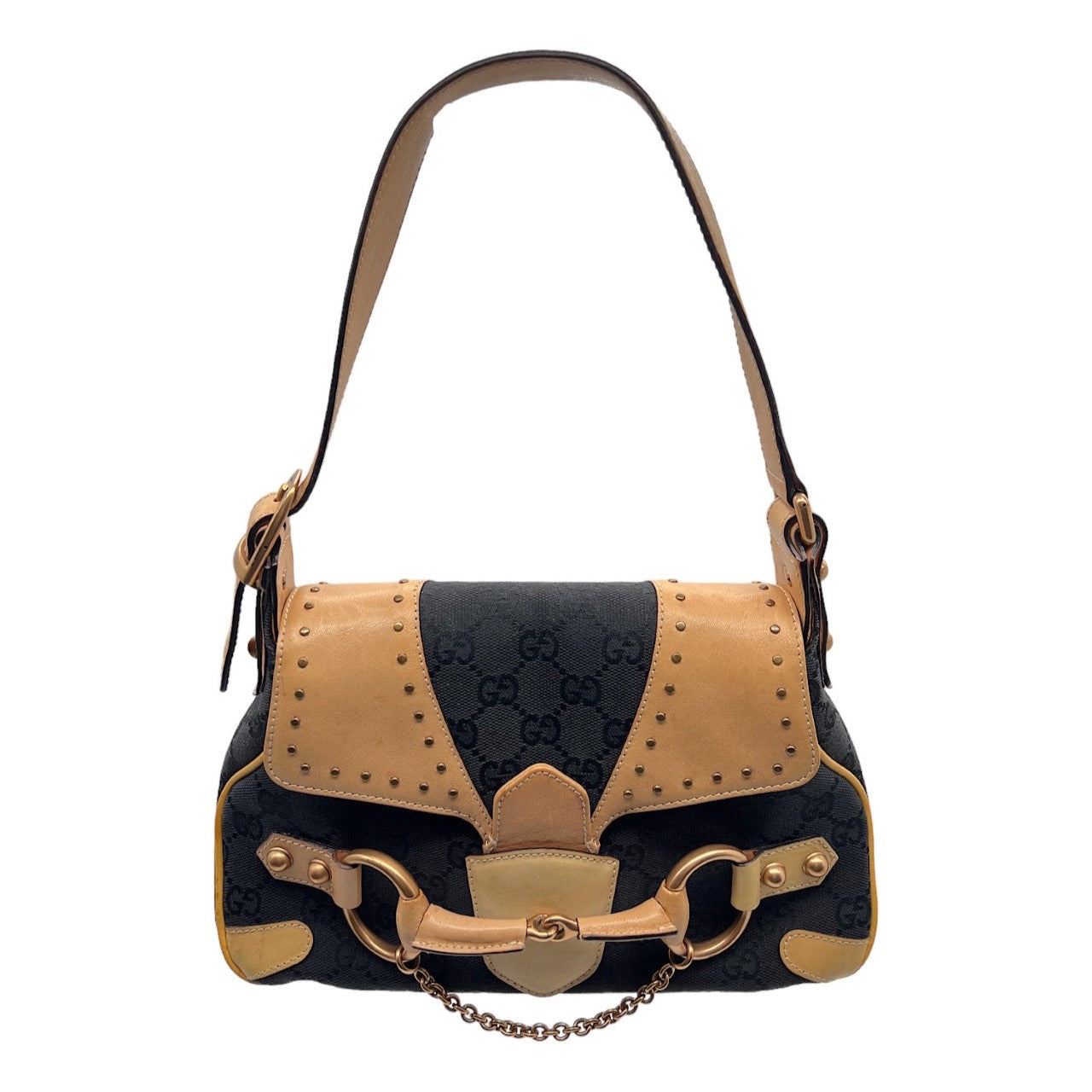 Luxury Gucci Monogram Rose Gold Horsebit Handbag