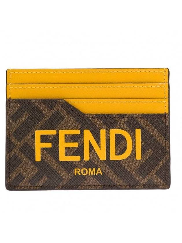 Luxury Fendi Roma Logo 3-Fold Card Wallet Brown Yellow