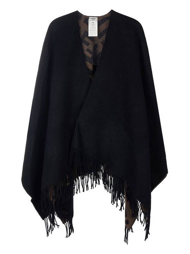 Luxury Fendi FF Reversible Wool Cashmere Cape Brown Black