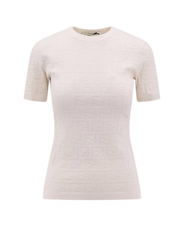 Luxury Fendi FF Viscose Short Sleeve Knit Top White