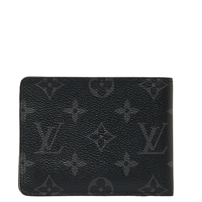 Louis Vuitton Monogram Portefolio Multiple Double Fed Wallet M61695 Black PVC Men LOUIS VUITTON