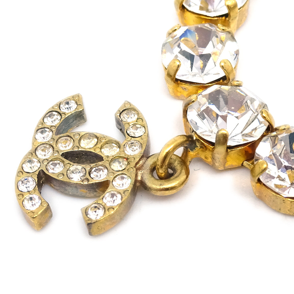 Luxury Chanel Rhinestone Chain Bracelet Gold 96P