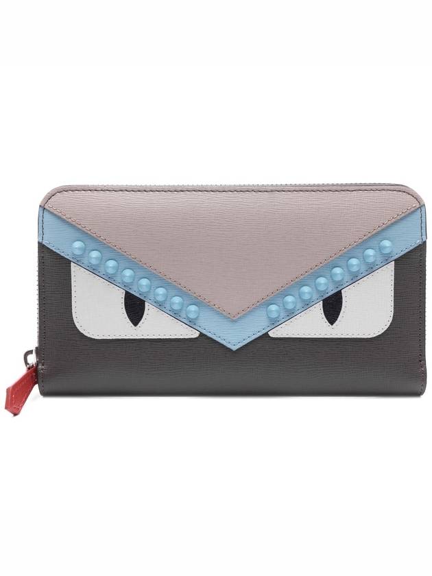 Luxury Fendi Monster Zip Round Long Wallet Grey